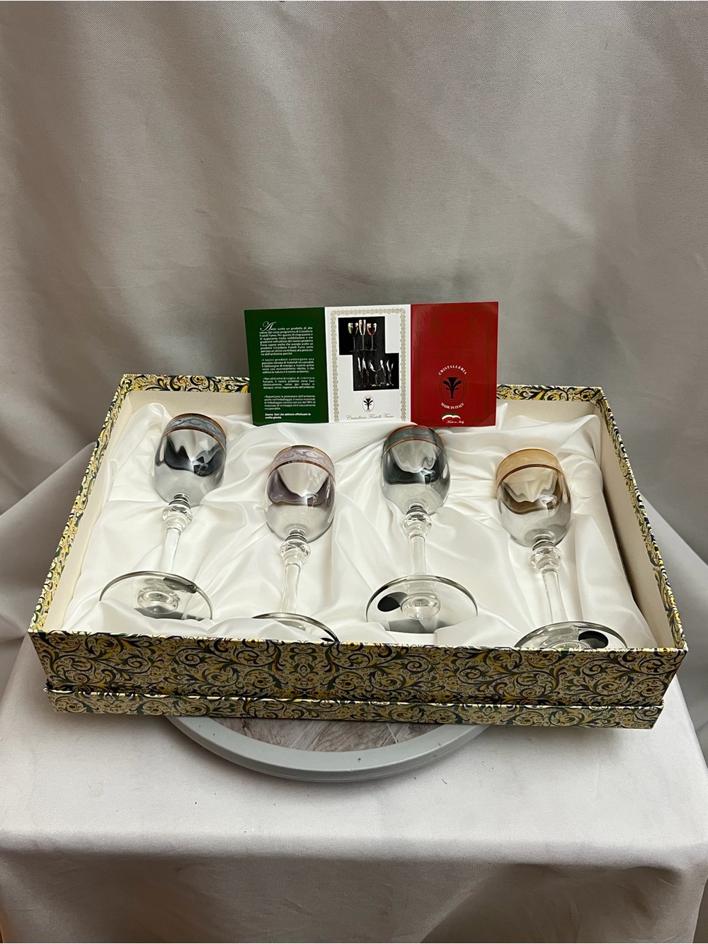 Cristalleria Fumo Italian Cordial Liqueur Glasses Set of 4 Gold Rim Boxed